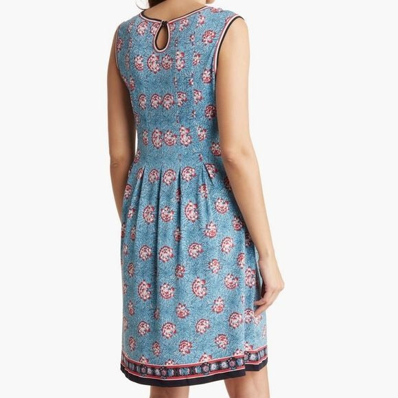 NEW CHELSEA & THEODORE Border Print Sleeveless Dress Size Medium