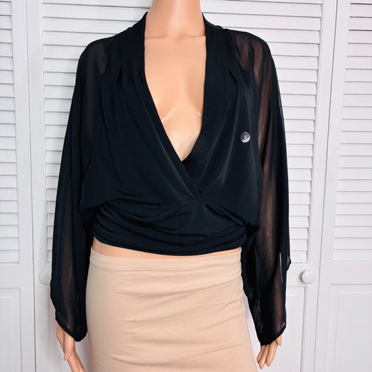 NEW NEW YORK & COMPANY Draped V-Neck Blouse in Black Size Small