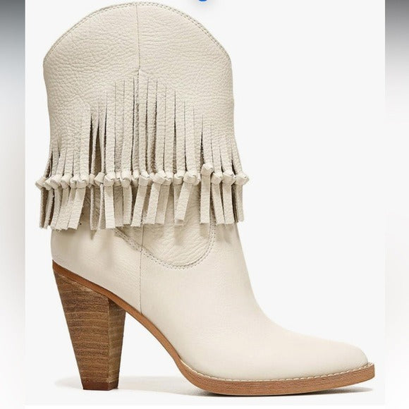 NEW ZODIAC Beige Leather Donna Fringe Boots Size 7.5
