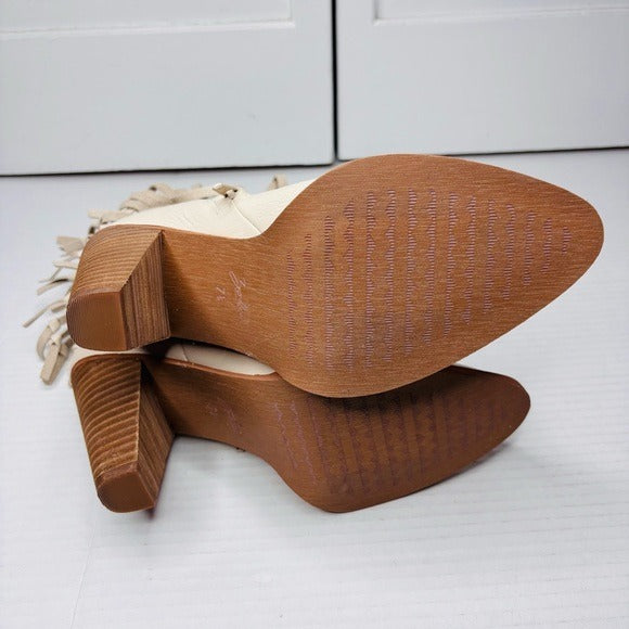 NEW ZODIAC Beige Leather Donna Fringe Boots Size 7.5
