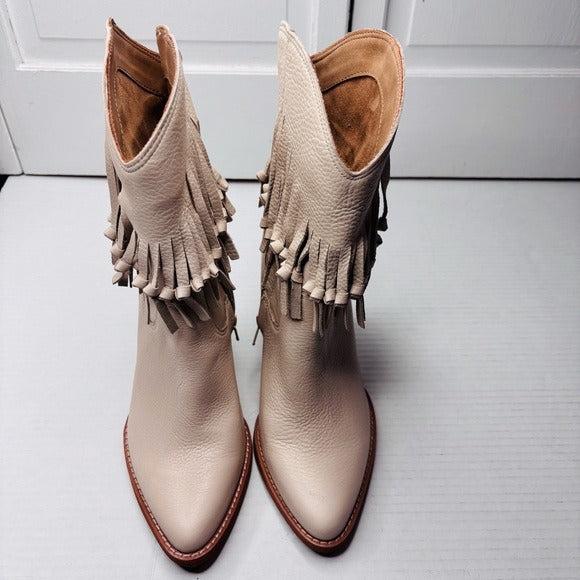 NEW ZODIAC Beige Leather Donna Fringe Boots Size 7.5