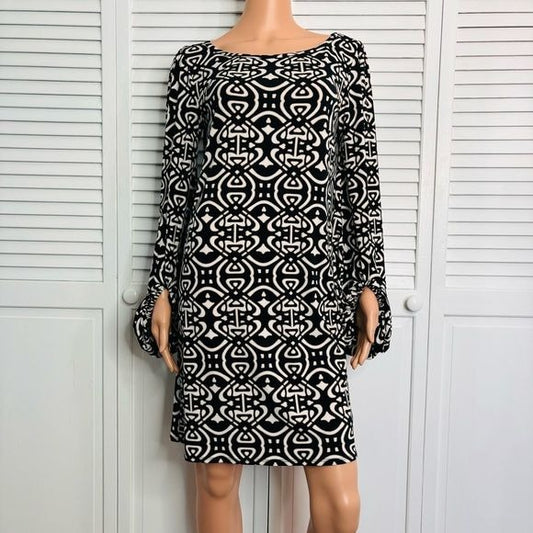 LAUNDRY BY SHELLI SEGAL Boat Neck Printed Matte Jersey Shift Dress Size 8