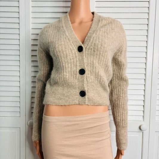 & OTHER STORIES Beige Fuzzy Alpaca V-neck Cardigan Sweater Size Small