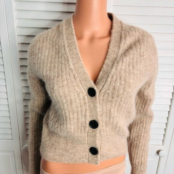 & OTHER STORIES Beige Fuzzy Alpaca V-neck Cardigan Sweater Size Small