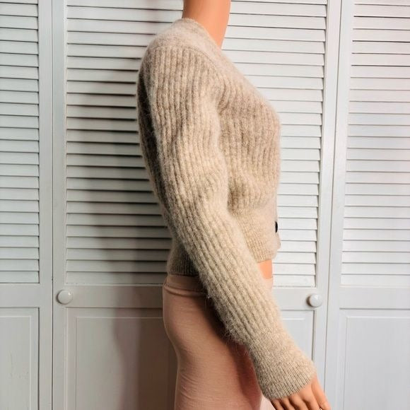 & OTHER STORIES Beige Fuzzy Alpaca V-neck Cardigan Sweater Size Small