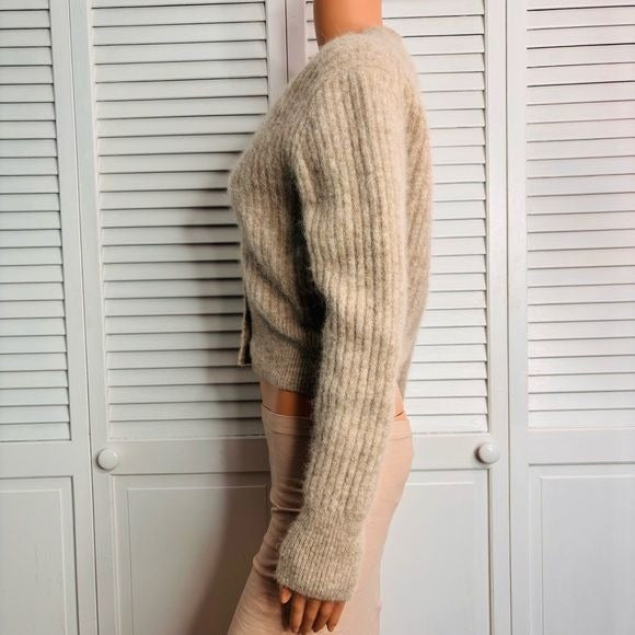 & OTHER STORIES Beige Fuzzy Alpaca V-neck Cardigan Sweater Size Small