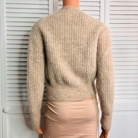 & OTHER STORIES Beige Fuzzy Alpaca V-neck Cardigan Sweater Size Small