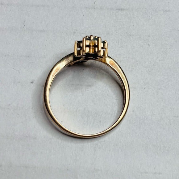 14k Solid Yellow Gold Petite Thin Natural Tanzanite and Apatite Ring Size 7