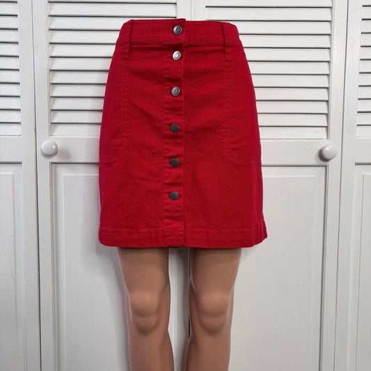 J. CREW MERCANTILE Red Button Front Denim Skirt Size 14