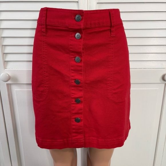 J. CREW MERCANTILE Red Button Front Denim Skirt Size 14