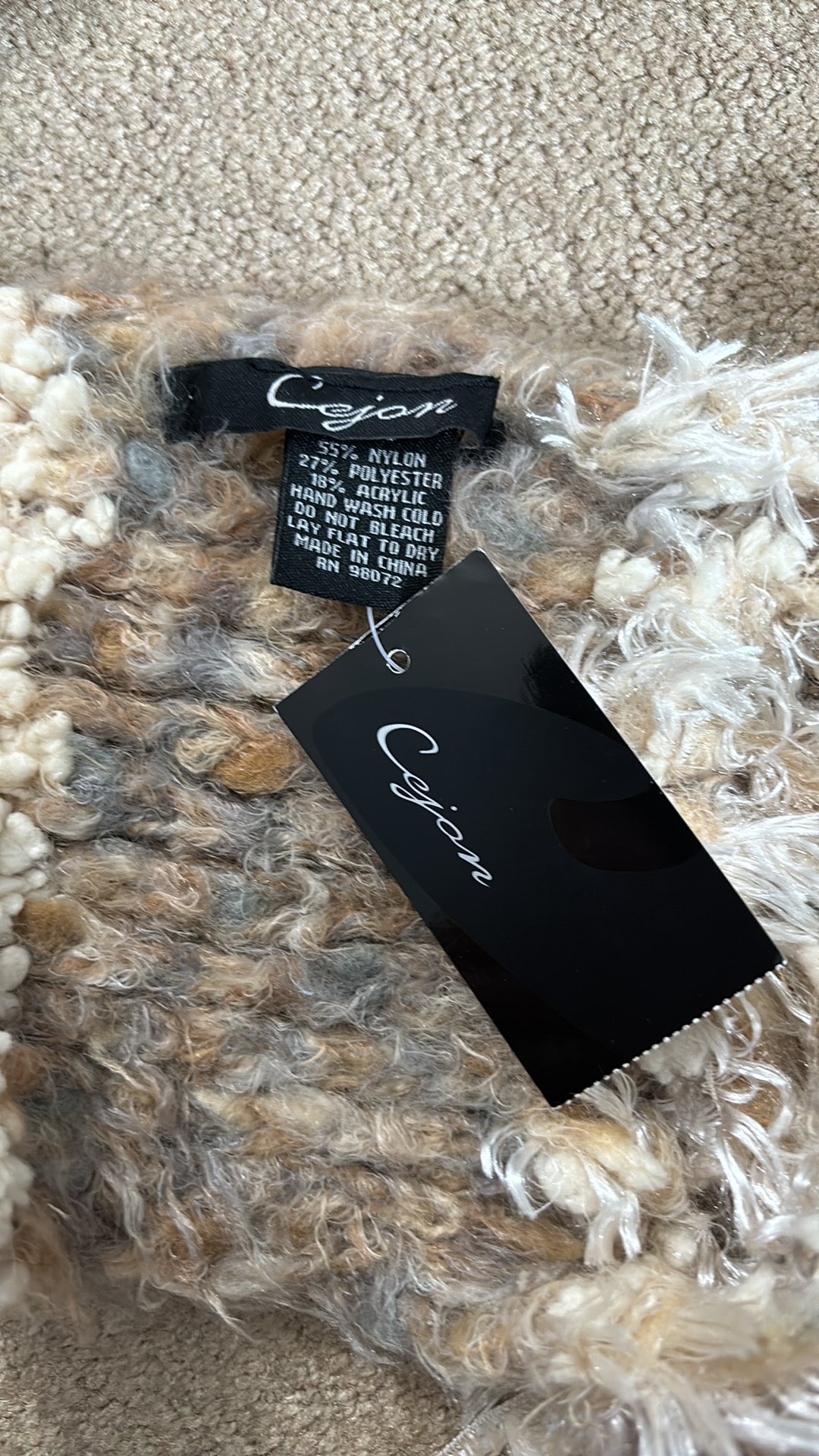 *NEW* CEJON Super Soft Ivory Cream & Brown Knit Scarf