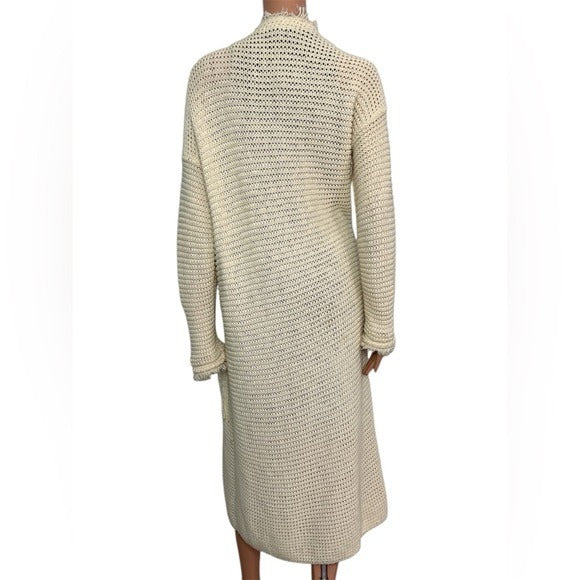 FREE PEOPLE Ivory Maxi Open-Knit Fringe Cardigan Sweater Size Small