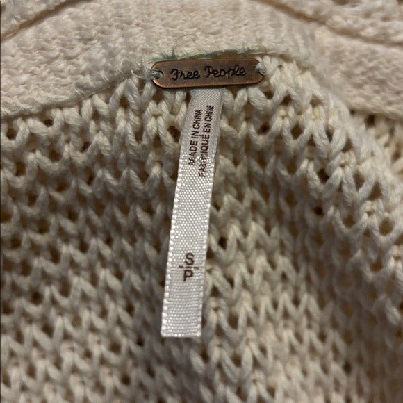 FREE PEOPLE Ivory Maxi Open-Knit Fringe Cardigan Sweater Size Small