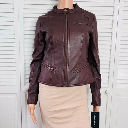 *NEW* BLACK RIVET Burgundy Leather Jacket Size Small