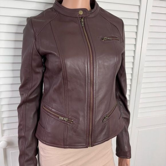 *NEW* BLACK RIVET Burgundy Leather Jacket Size Small