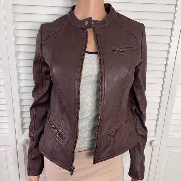 *NEW* BLACK RIVET Burgundy Leather Jacket Size Small