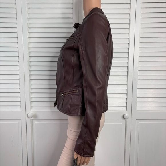 *NEW* BLACK RIVET Burgundy Leather Jacket Size Small