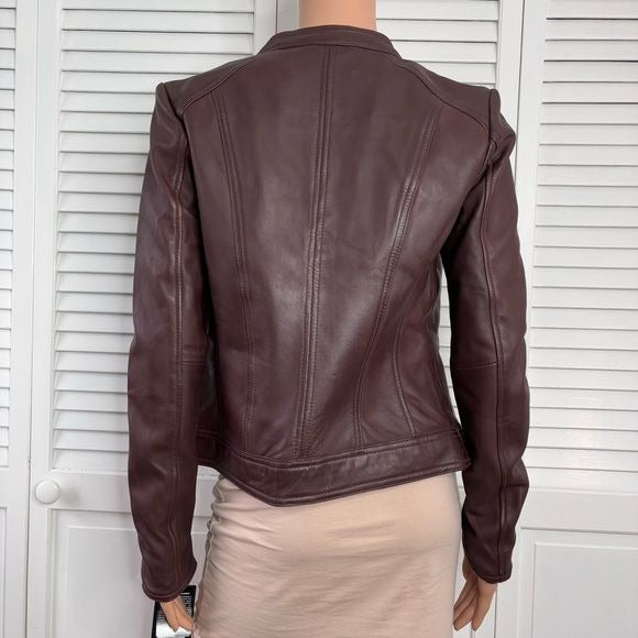 *NEW* BLACK RIVET Burgundy Leather Jacket Size Small