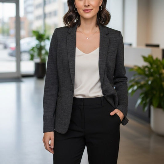 J. CREW COLLECTION Gray V-Neck Single Button Blazer in Charcoal Gray Size 2