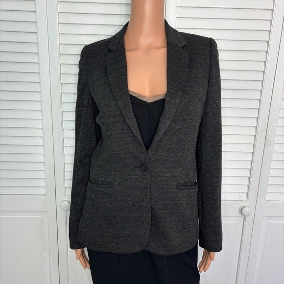 J. CREW COLLECTION Gray V-Neck Single Button Blazer in Charcoal Gray Size 2