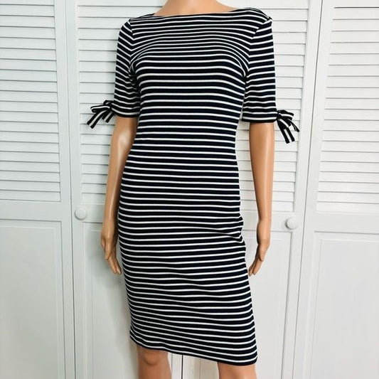 LAUREN BY RALPH LAUREN Brandeis Navy Blue Elbow Sleeve Dress Size XS