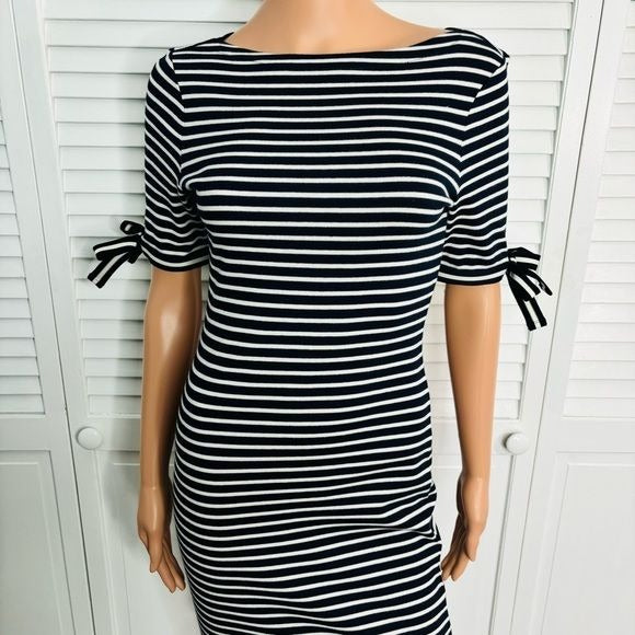 LAUREN BY RALPH LAUREN Brandeis Navy Blue Elbow Sleeve Dress Size XS