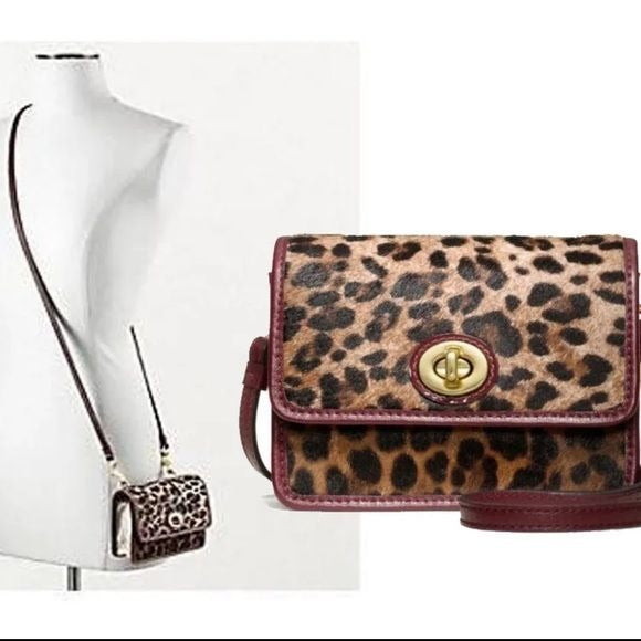 *NEW* COACH Ocelot Leopard Haircalf Mini Penny Aubergine Crossbody