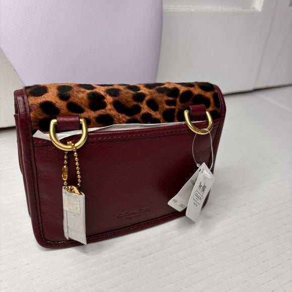 *NEW* COACH Ocelot Leopard Haircalf Mini Penny Aubergine Crossbody