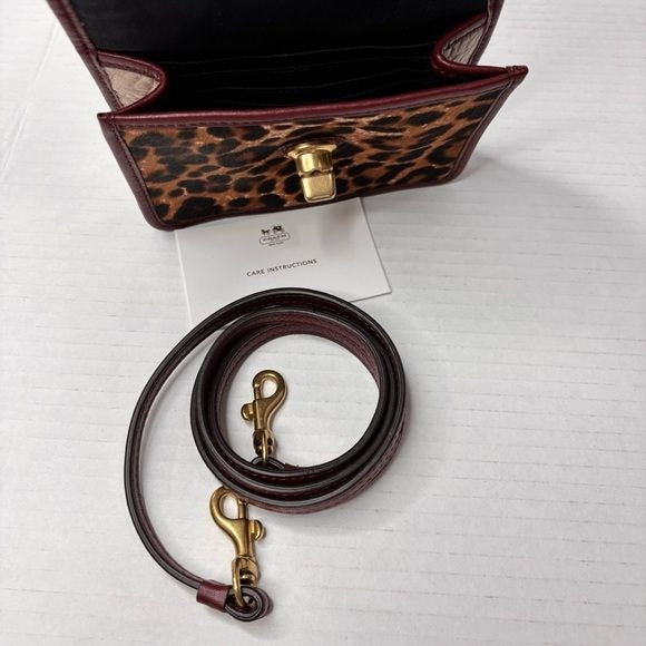 *NEW* COACH Ocelot Leopard Haircalf Mini Penny Aubergine Crossbody