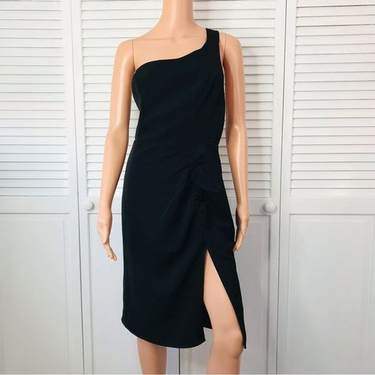 New NBD Black Moonlit Strappy One Shoulder Ruched Front Dress Size Medium