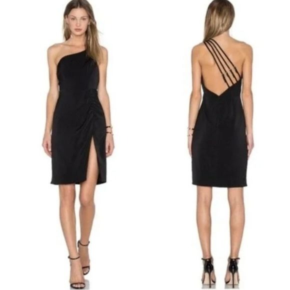New NBD Black Moonlit Strappy One Shoulder Ruched Front Dress Size Medium