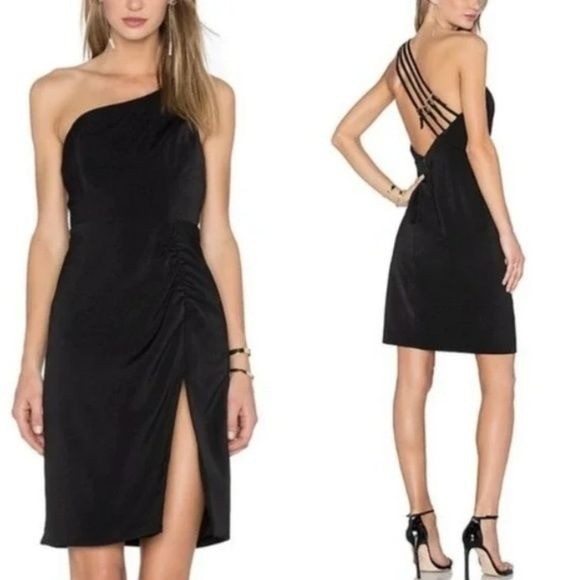 New NBD Black Moonlit Strappy One Shoulder Ruched Front Dress Size Medium