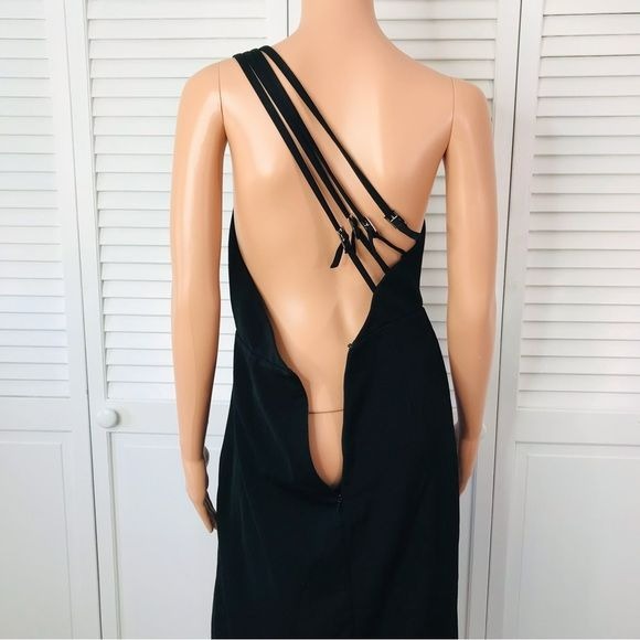New NBD Black Moonlit Strappy One Shoulder Ruched Front Dress Size Medium