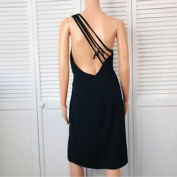 New NBD Black Moonlit Strappy One Shoulder Ruched Front Dress Size Medium