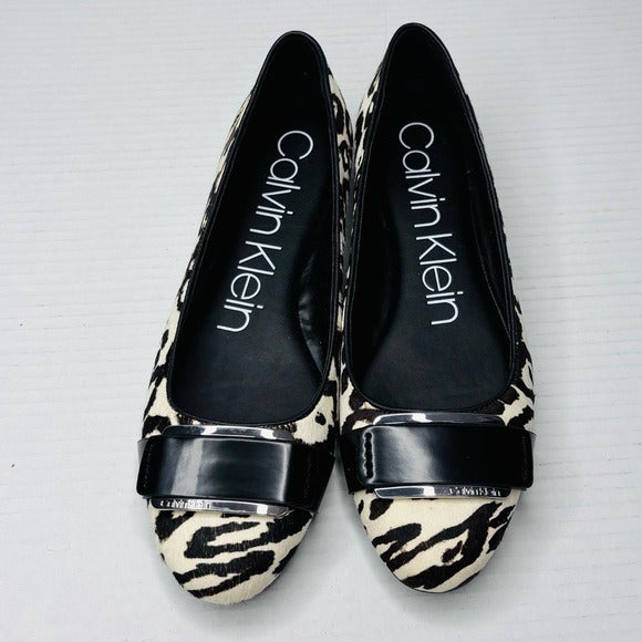New CALVIN KLEIN Oneta Calf Hair Leopard Print Ballet Flat Size 8