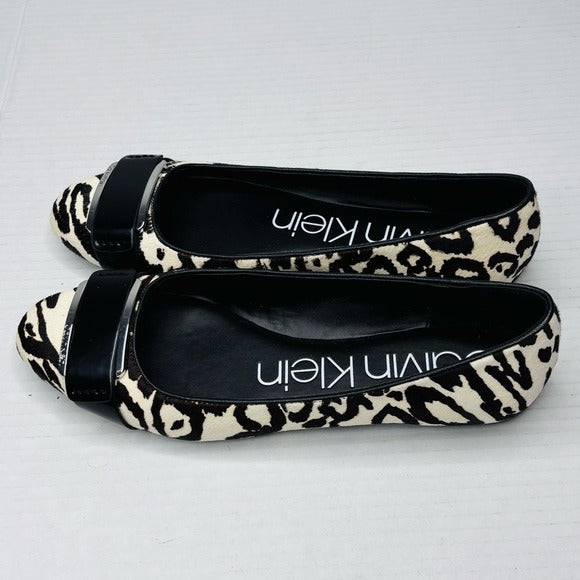 New CALVIN KLEIN Oneta Calf Hair Leopard Print Ballet Flat Size 8