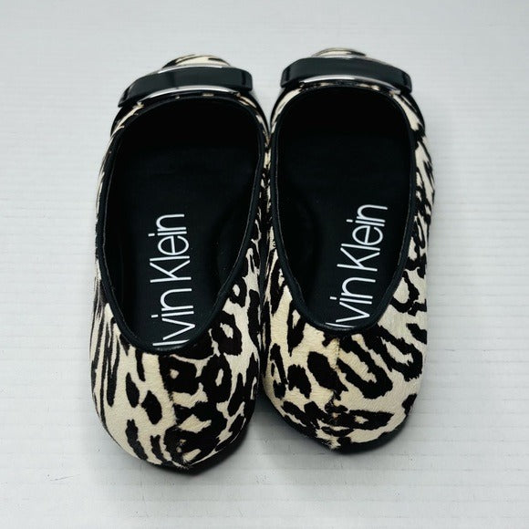 New CALVIN KLEIN Oneta Calf Hair Leopard Print Ballet Flat Size 8