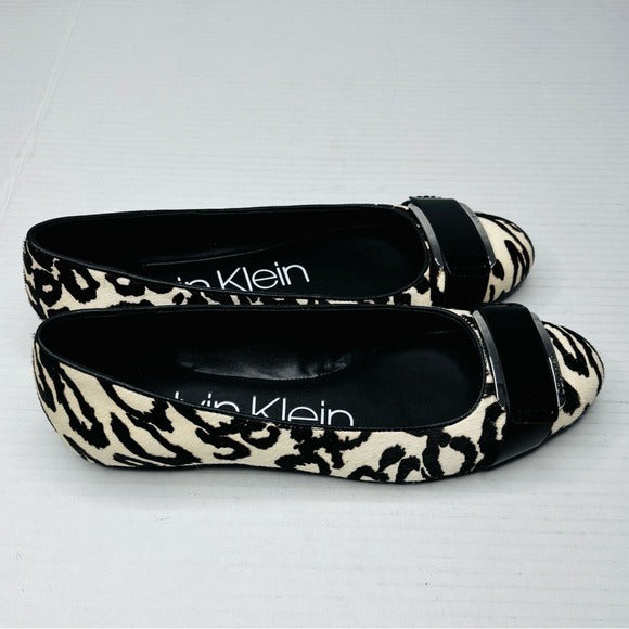 New CALVIN KLEIN Oneta Calf Hair Leopard Print Ballet Flat Size 8
