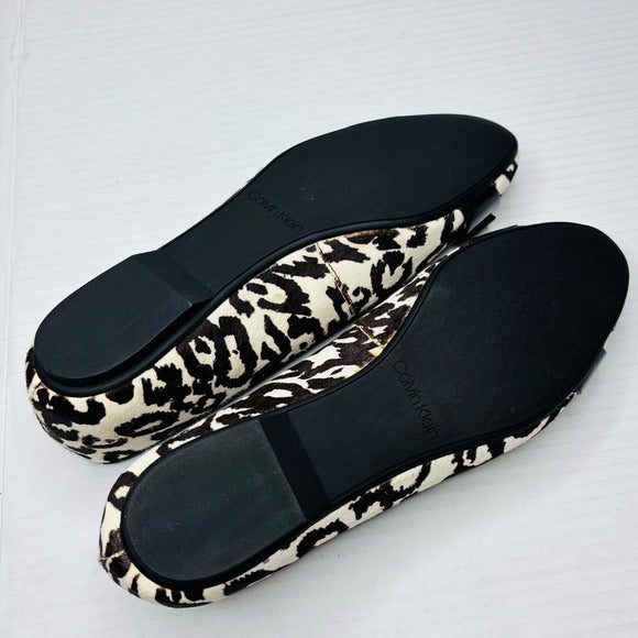 New CALVIN KLEIN Oneta Calf Hair Leopard Print Ballet Flat Size 8