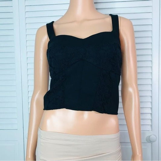 ANTHROPOLOGIE Black Lace Crop Top Size Medium