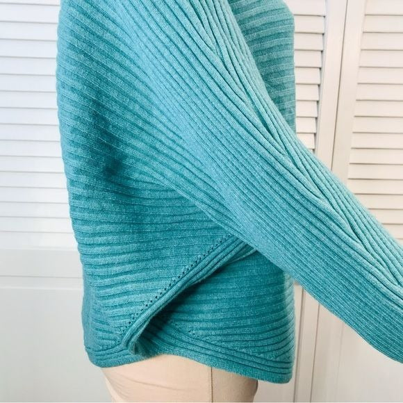 New FINE & FUNKY Turquoise Ribbed Dolmas Sleeve Sweater One Size