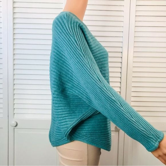 New FINE & FUNKY Turquoise Ribbed Dolmas Sleeve Sweater One Size