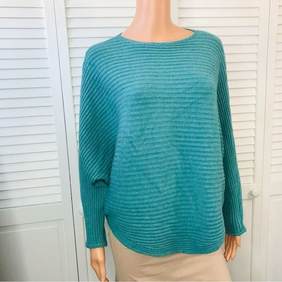 New FINE & FUNKY Turquoise Ribbed Dolmas Sleeve Sweater One Size