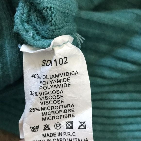 New FINE & FUNKY Turquoise Ribbed Dolmas Sleeve Sweater One Size