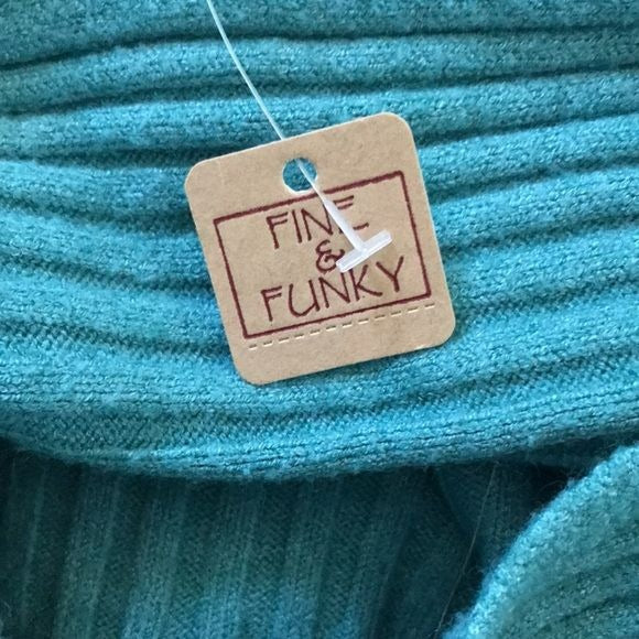 New FINE & FUNKY Turquoise Ribbed Dolmas Sleeve Sweater One Size