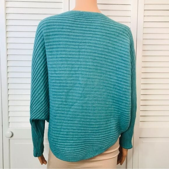 New FINE & FUNKY Turquoise Ribbed Dolmas Sleeve Sweater One Size