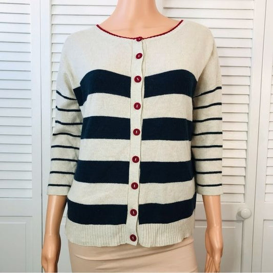 AUTUMN CASHMERE Striped Cashmere Oversized Cardigan Sweater Size Medium