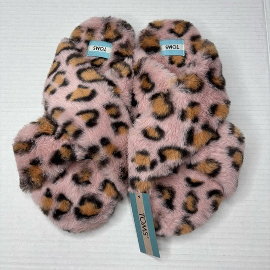 New TOMS Leopard Print Fuzzy Slippers Size 9