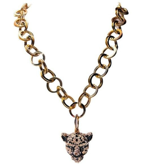 REAL COLLECTIBLES BY ADRIENNE Gold Crystal Panther Pendant Necklace