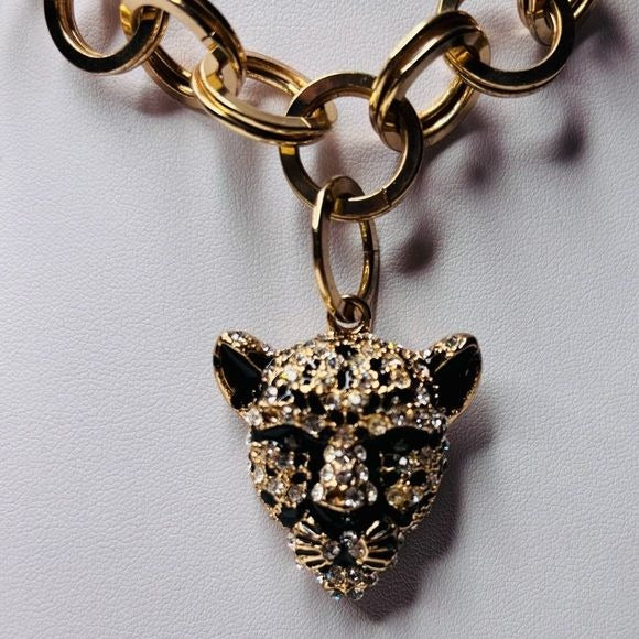 REAL COLLECTIBLES BY ADRIENNE Gold Crystal Panther Pendant Necklace